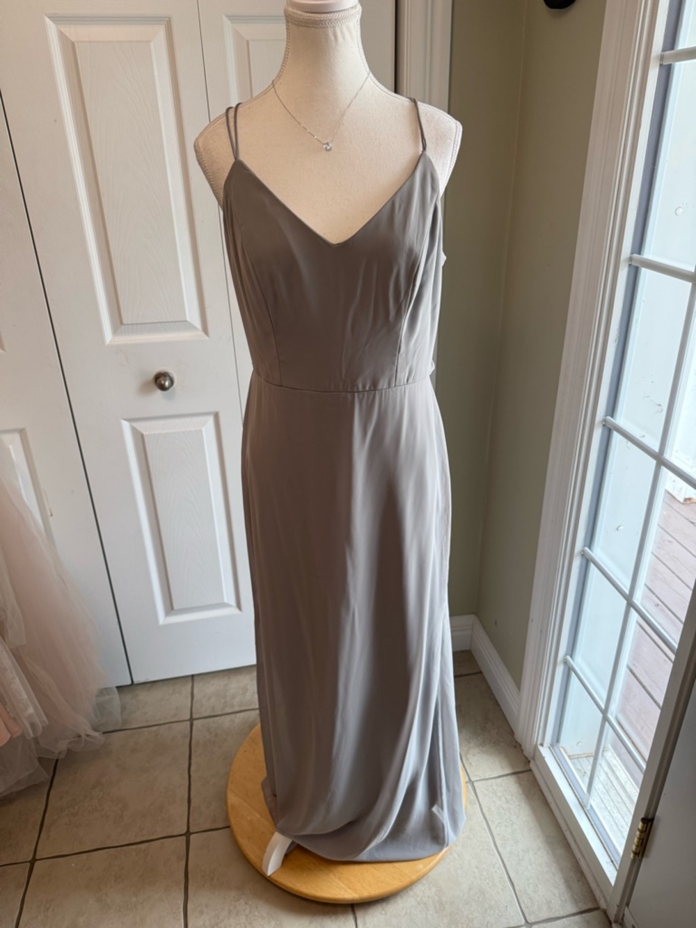After Six Chelsea Grey Slip Maxi Dress with Spaghetti Straps